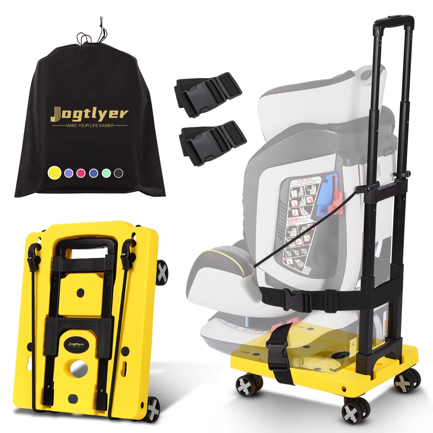 Jogtlyer Car Seat Dolly for Airport Folding Car Seat Travel Cart for Airplane - Car Seat Roller with Wheel Cart Carrier with Str