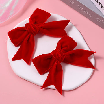 Red Velvet Ribbon Bow Hair Clip 3In Valentines Handmade Cute Alligator Barrettes Bowknot Hair Accessory Small For Little Teen To