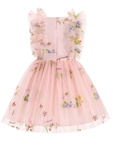 Ibtom Castle Spring Dress For Girls Birthday Party Floral Embroidered Tulle Dress Toddler Flower Girl Wedding Pageant Dress East