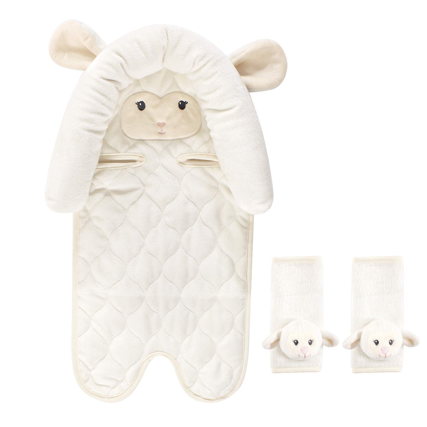 Hudson Baby Unisex Baby Car Seat Insert And Strap Covers, Lamb, One Size
