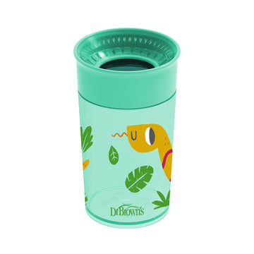Dr. Browns Milestones Cheers 360 Cup Spoutless Transition Cup, Travel Friendly & Leak-Free Sippy Cup, Turquoise Snake, 10 Oz/300