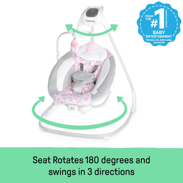 Ingenuity Simplecomfort Lightweight Compact 6-Speed Multi-Direction Baby Swing, Vibrations & Nature Sounds, 0-9 Months 6-20 Lbs