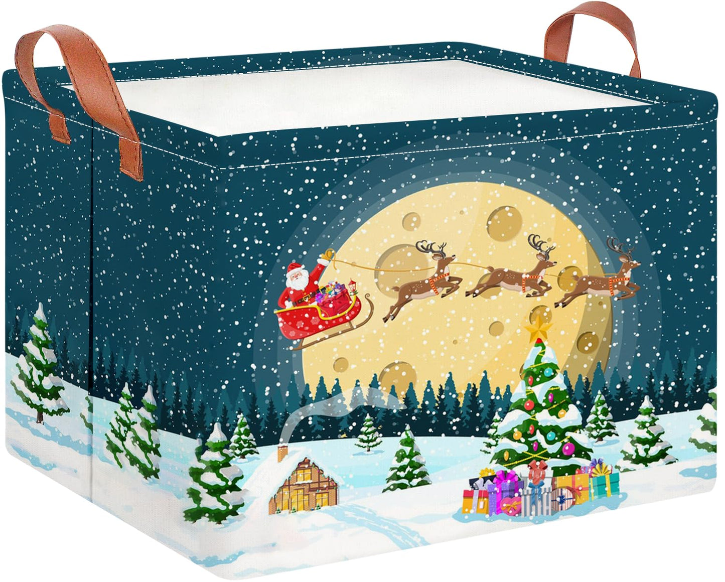 CLOCOR Rectangular Storage Basket Empty,Gift Basket,Waterproof Storage Bin with Handles,Room Decor(Sled Christmas)