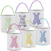 Honeydak 6 PCS Easter Eggs Hunt Basket for Kids Bunny Canvas Rabbit Tote Carry Bucket Bags(Color 4,Fine-lined Wavy Bunny)