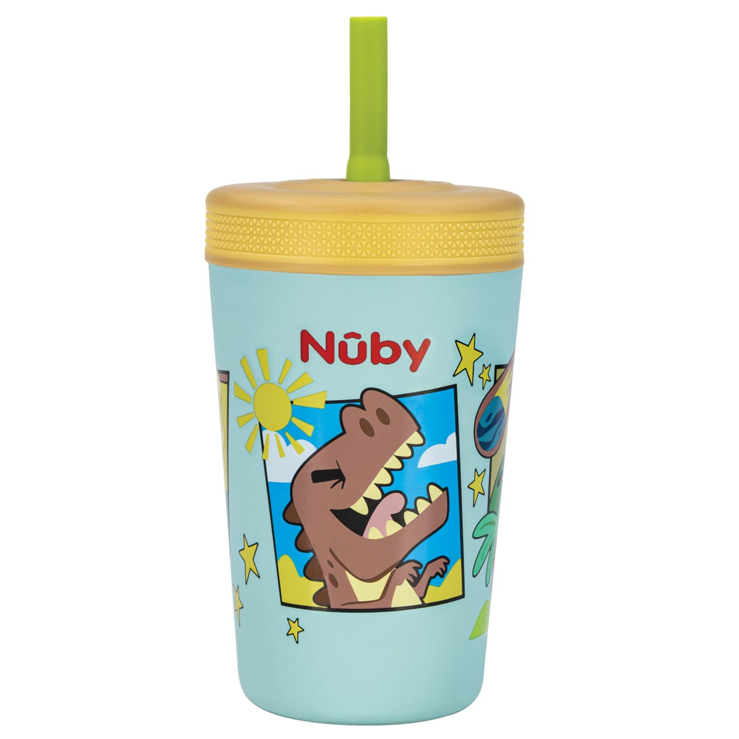 Nuby Thirsty Kids Insulated Toddler Cup with Silicone Flexstraw - 12 oz - Stainless Steel and Leak-Resistant - 18+ Months - Dino