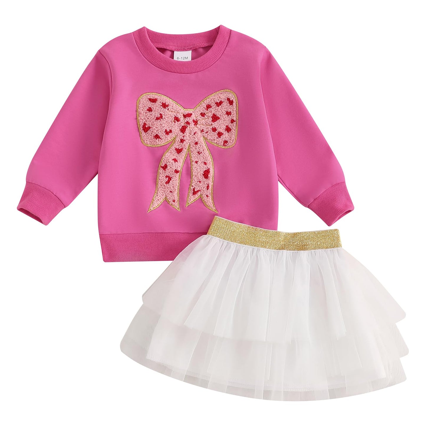 Toddler Baby Girl Valentines Day Outfit Love Heart Bow Sweatshirt and Tulle Tutu Skirts Little Girls Spring Clothes (Rose Red,