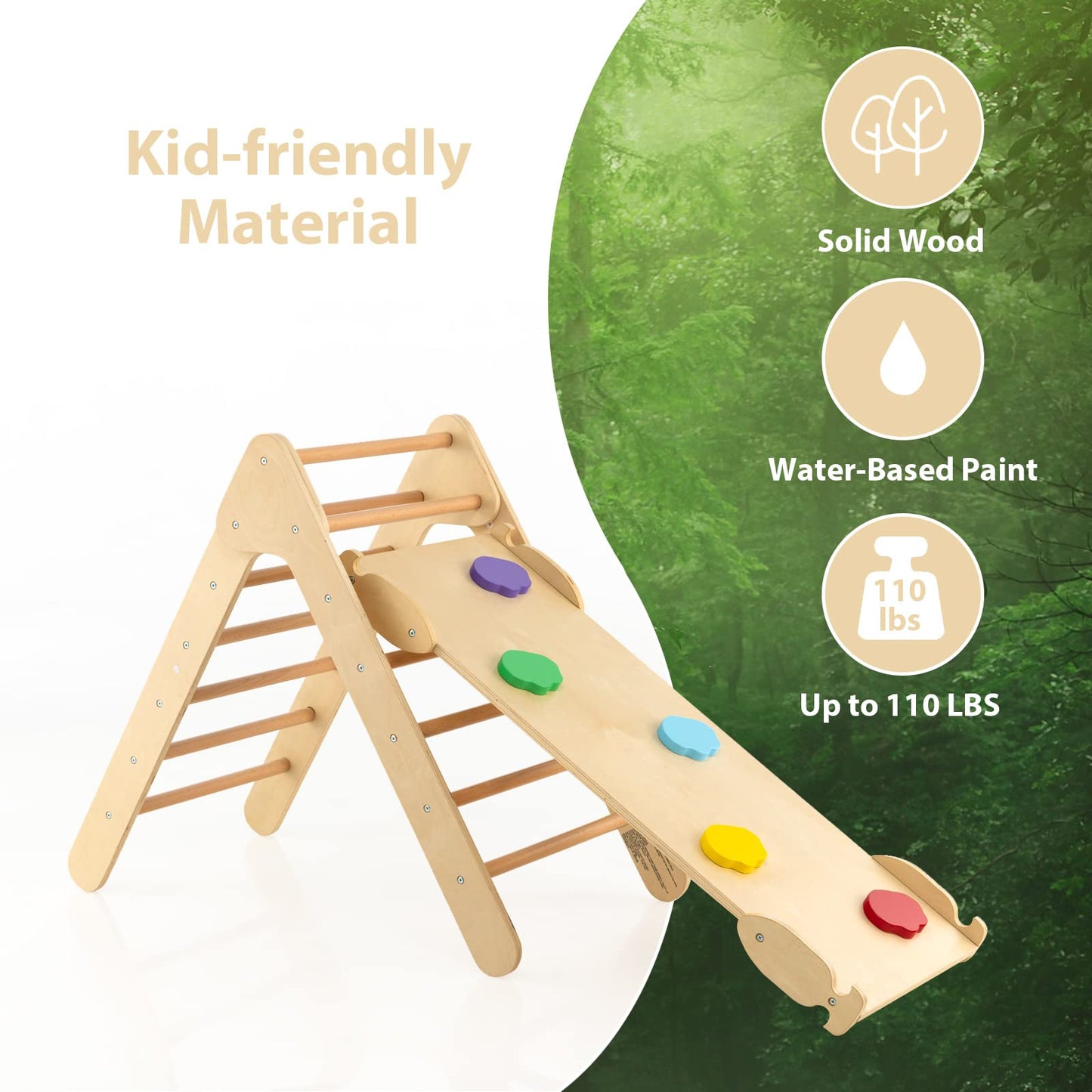 Olakids Climbing Toys For Toddlers, 3 In 1 Kids Wooden Montessori Triangle Set Climber Toy With Ramp Ladder Slide For Gym Playgr