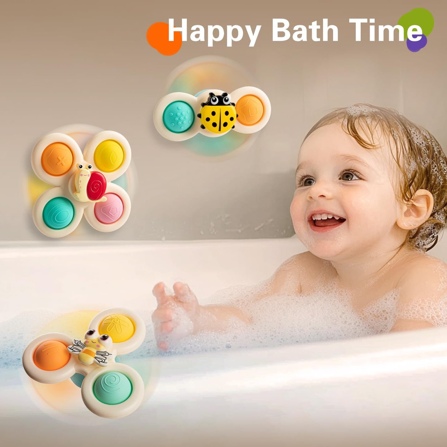 Tohibee 3Pcs Suction Cup Spinner Toys For 1 2 Year Old Boys Spinning Toys Baby Toys 12-18 Months Sensory Toys For Toddlers 1-3 F