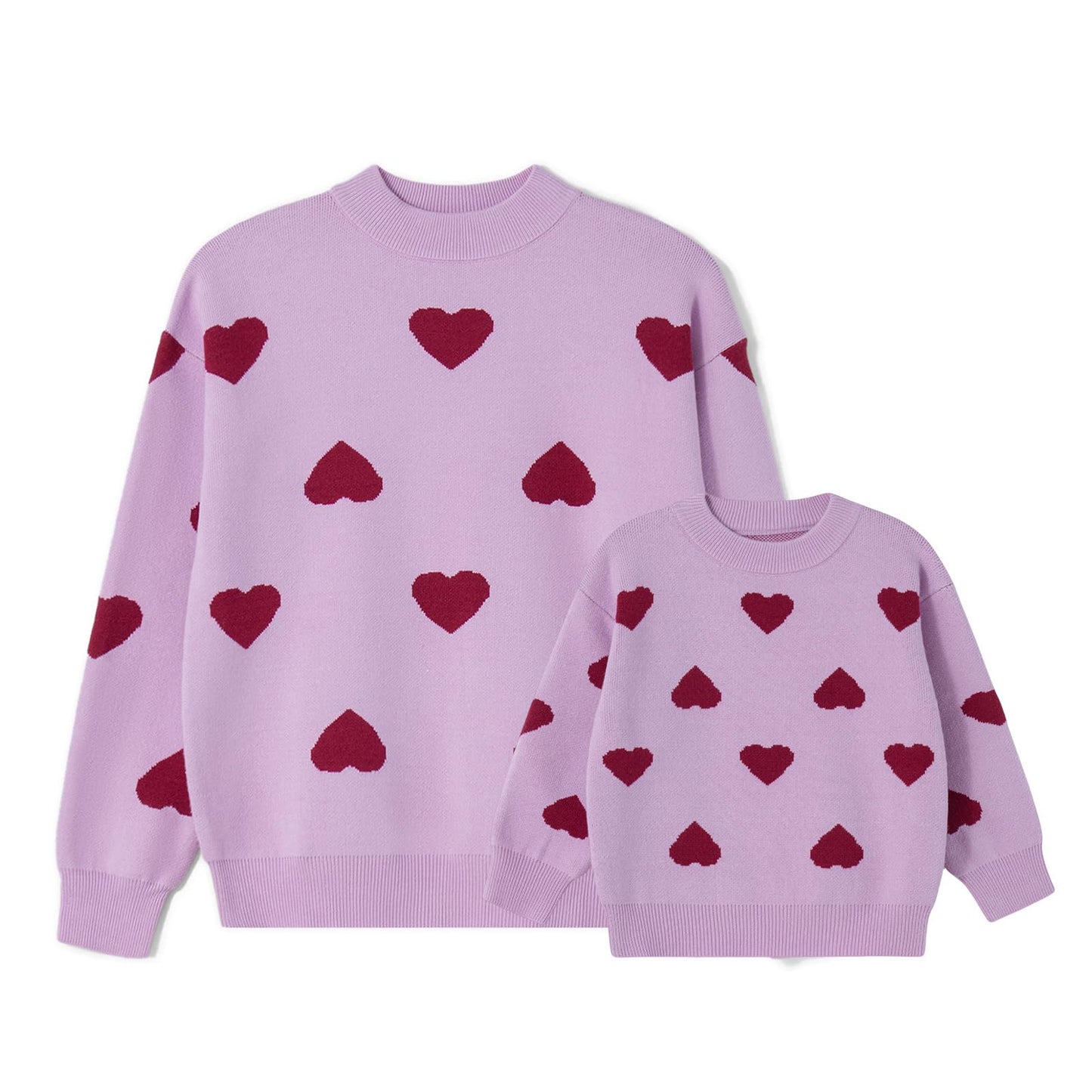 Mommy and Me Valentines Day Sweaters Crewneck Heart Knit Sweatshirt Pullover Tops Mom and Daughter Matching Outfits(Kid,5-6 Yea