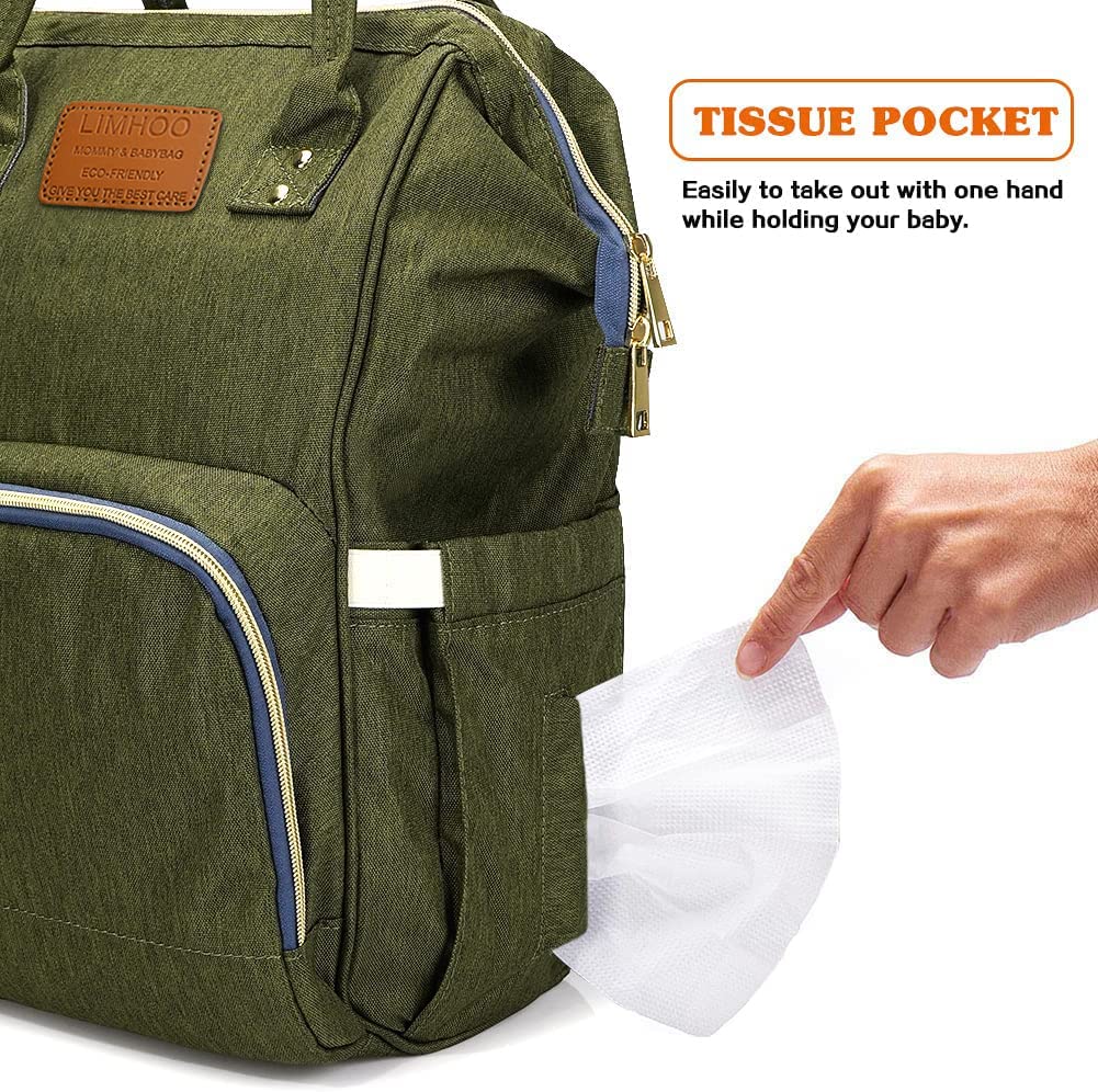 Limhoo Diaper Bag Backpack For Men Dad, Waterproof Large Canvas Camo Nappy Bags, Baby Care Bag (Army Green)