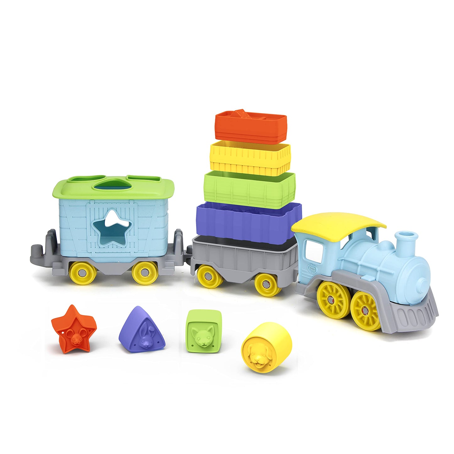 Green Toys Stack & Sort Train, Blue - 12 Piece Pretend Play, Motor Skills, Kids Toy Vehicle Playset. No BPA, phthalates, PVC. Di