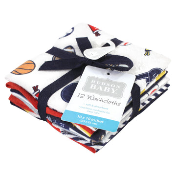 Hudson Baby Unisex Baby Flannel Cotton Washcloths, Sports Fan 12 Pack, One Size