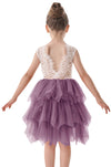 2Bunnies Girl Peony Lace Back A-Line Tiered Tutu Tulle Flower Girl Dress (Mauve Sleeveless Short, 7-8Yrs)