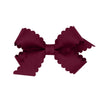 Wee Ones Girls' Classic Grosgrain Hair Bow With Scalloped Edges And Plain Wrap Center On A Weestay Hair Clip, Mini, Burgundy