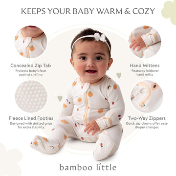 Peaches Footie For Baby - 95% Viscose Made From Bamboo, 5% Spandex - Imported (9-12 Months)