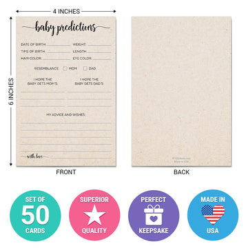 321Done Baby Predictions And Advice Cards, Made In Usa - 4X6 Tan, Fun Minimalist Baby Shower Games & Activity, Unique Gender Rev