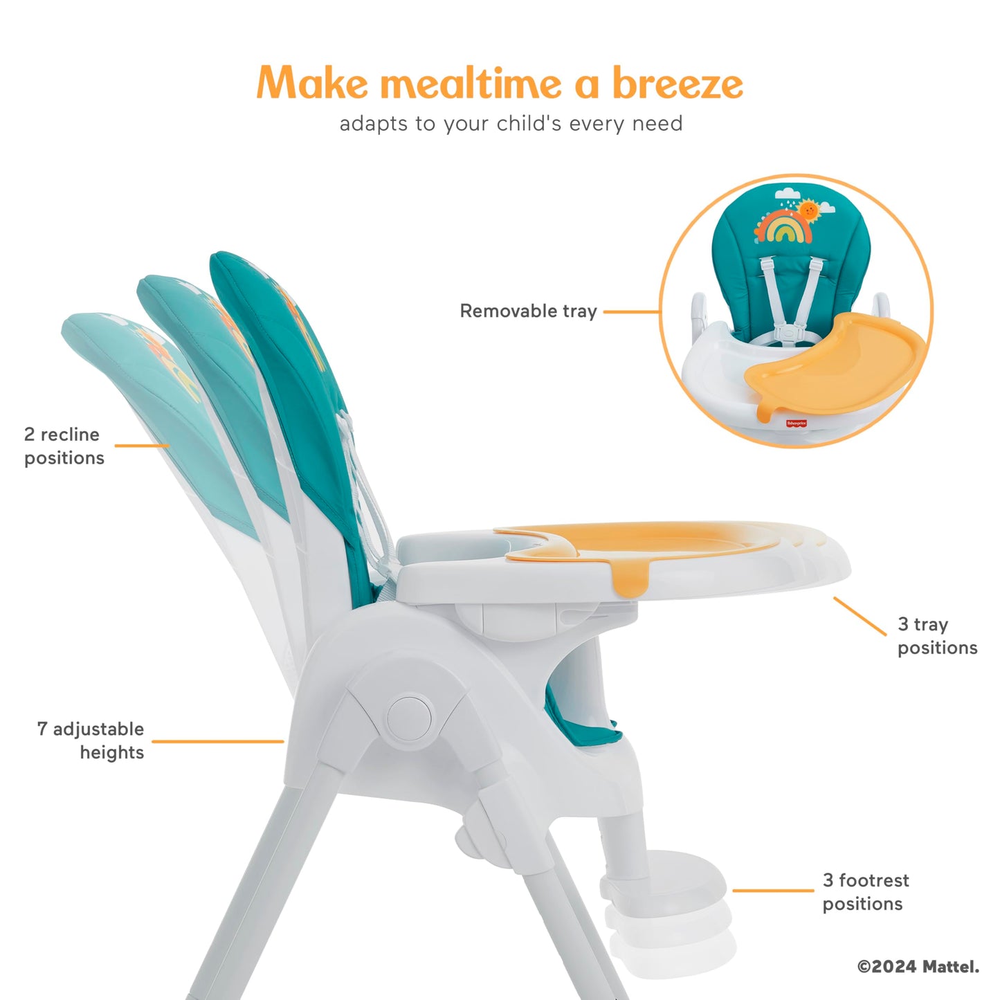Fisher-Price By Dream On Me Tiny Bites High Chair, Seven Adjustable Height Positions Baby High Chair, Easy Quick Fold Travel Hig