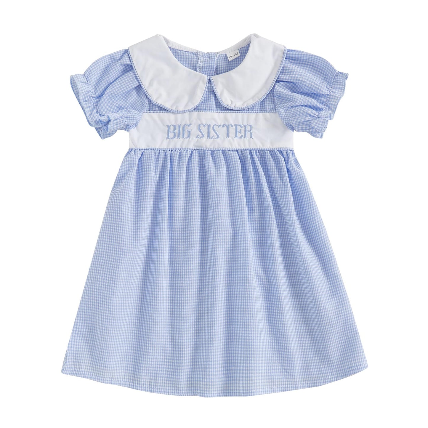 vchoohce Big Sister Little Sister Matching Outfits Short Sleeve Bubble Romper Smocked Dress Toddler Girl Summer Clothes (Blue Dr
