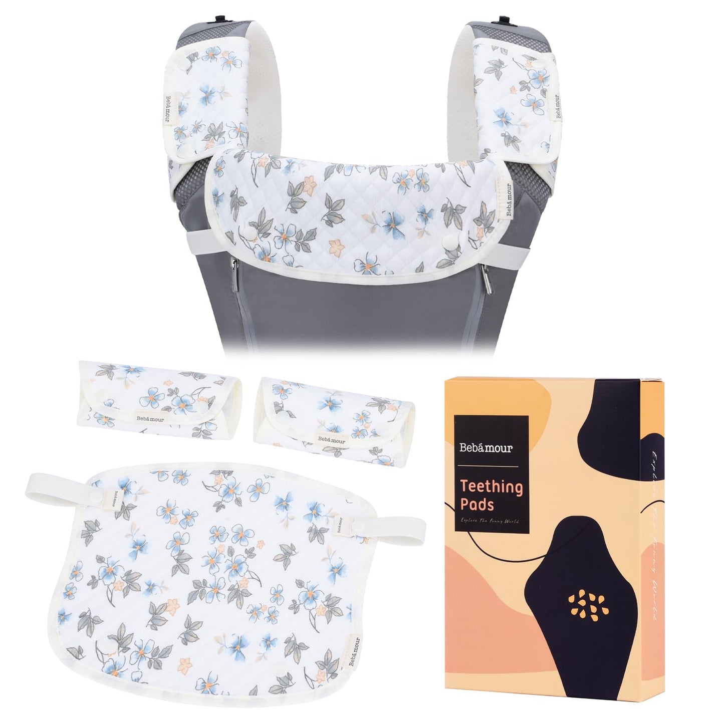 Bebamour Drool And Teething Reversible Cotton Pad For All Carry Positions Baby Carrier White Drool Bib For Boys & Girls(Flower)