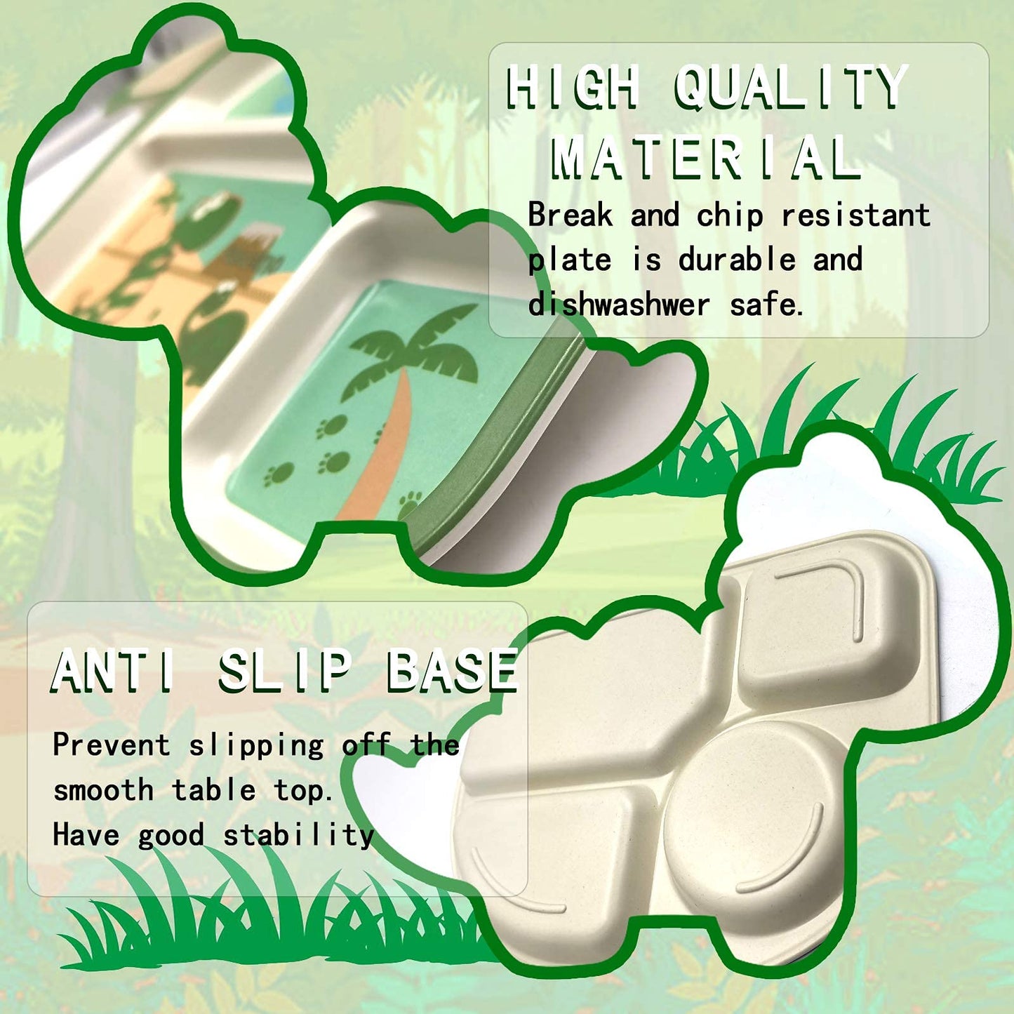 Toddler Plates And Bowls Set, Dinosaur Plate, Dinnerware Kids Feeding Set Bamboo Plate Dishes, Cartoon Kids Fork Spoon Bowl Cup