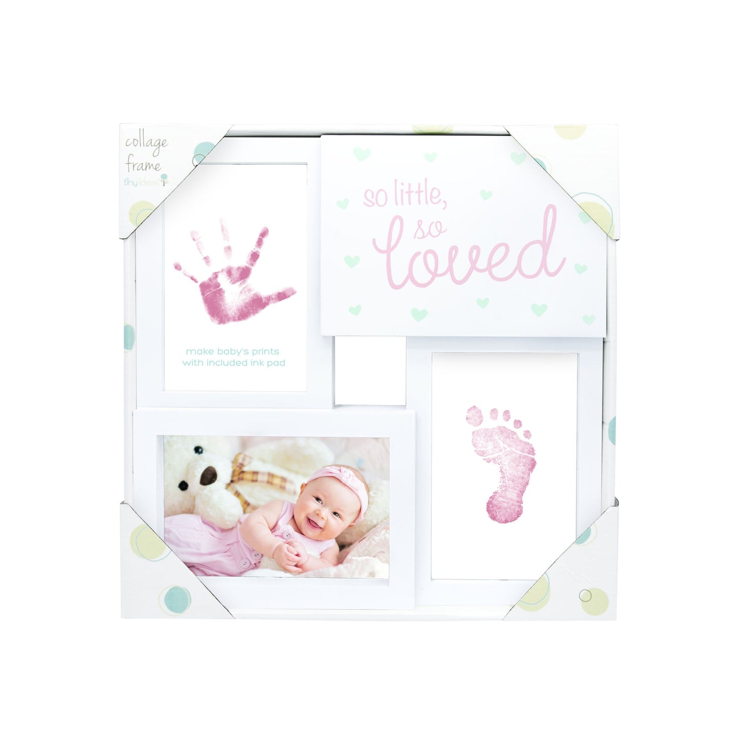 Tiny Ideas Baby Prints Collage Keepsake Frame With Included Ink Pad, Newborn Handprint And Footprint Nursery Decor, So Little So