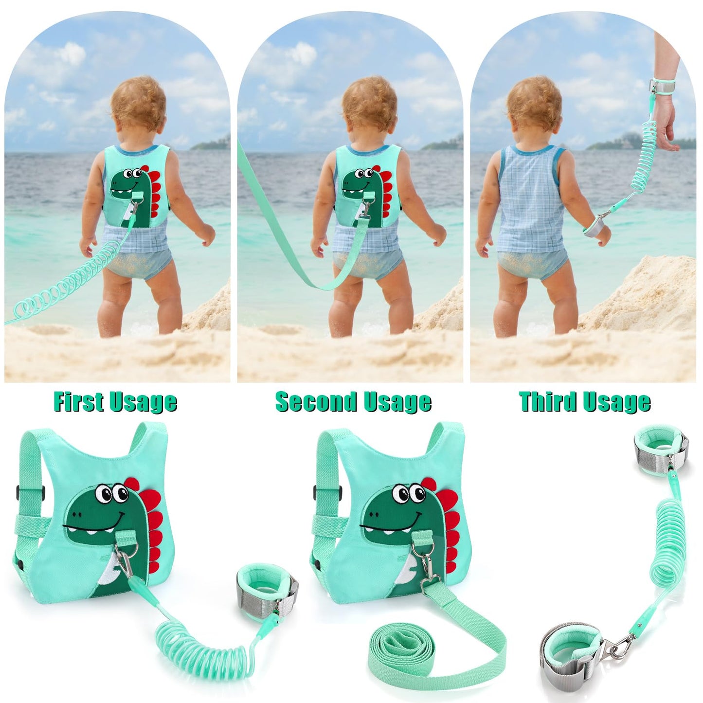Toddler Leash-Baby Walking Safty Harness And Child Anti Lost Wrist Link For Girls/Boys Travel (Green)
