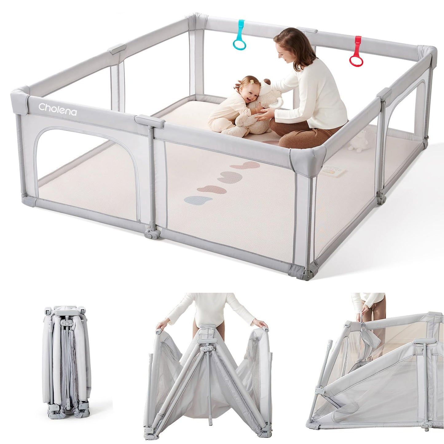 Foldable Baby Playpen,Portable Indoor & Outdoor Playpen for Babies and Toddlers,59 x71 Extra Large Play Pen with Gate,Collap