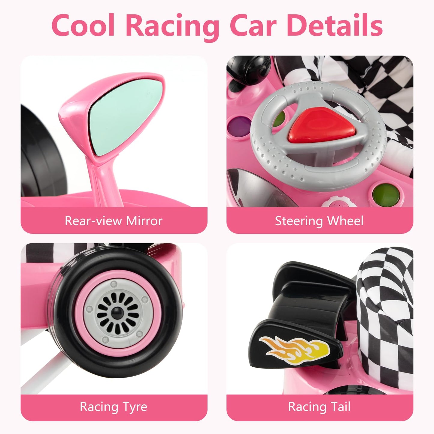 Infans Foldable Baby Walker, 3 In 1 Toddler Activity Center Leaning-Seated Walk-Behind With Steering Wheel, Adjustable Height, L