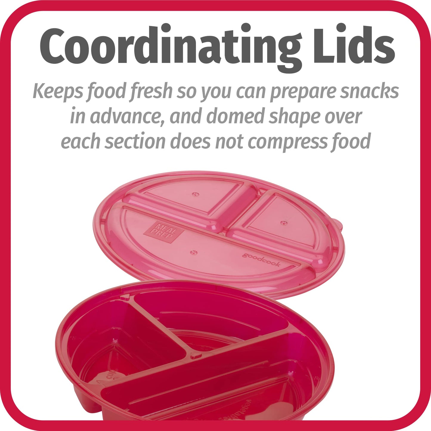 Good Cook Meal Prep On Fleek, 3 Compartments Bpa Free, Microwavable/Dishwasher/Freezer Safe, Red