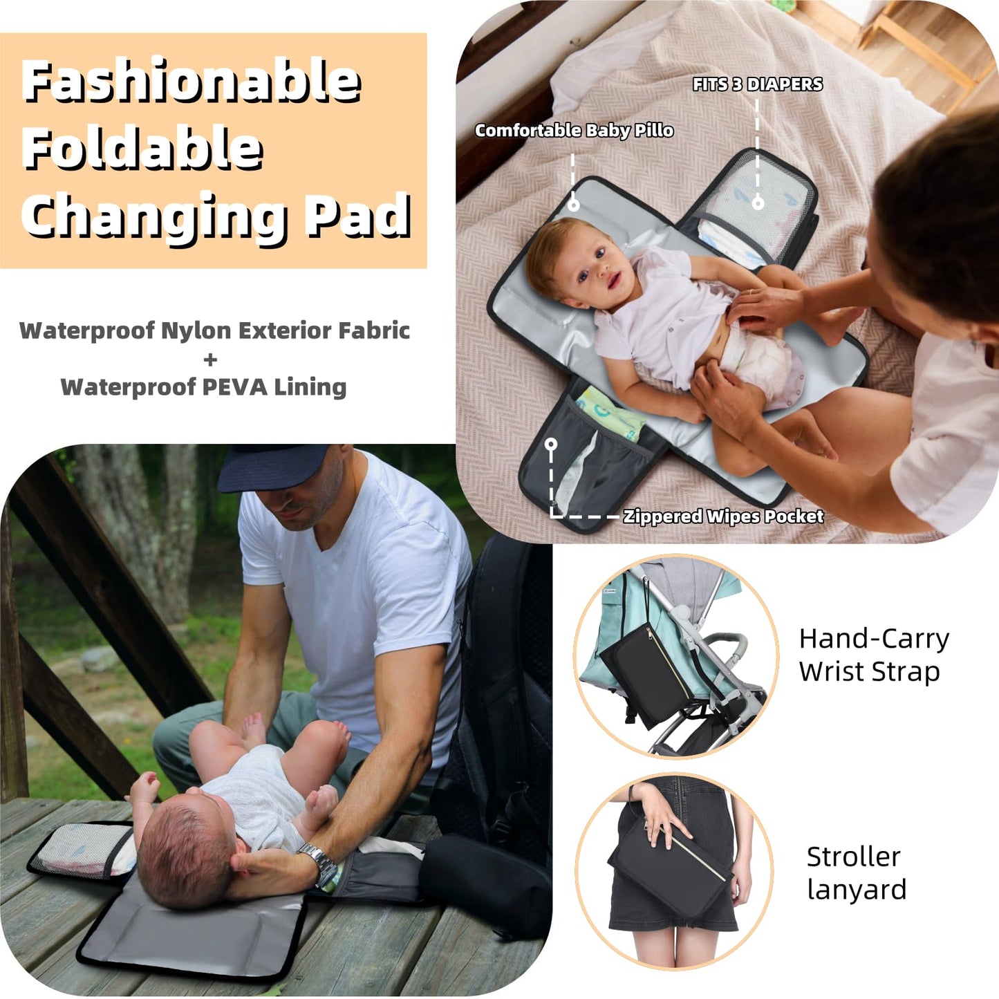 Rosegin Baby Diaper Bag Backpack With Changing Pad, Pacifier Case, For Boy Girl Toddler - Large, Stylish, Waterproof Travel Diap