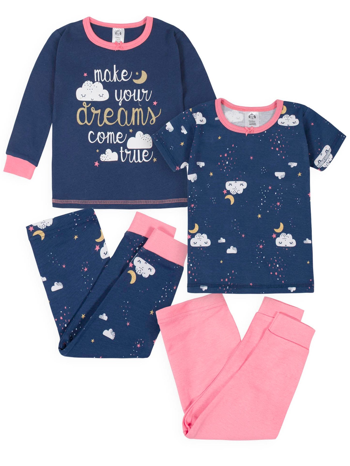 Gerber Baby Girls' 4-Piece Pajama Set, Dreams