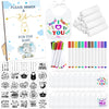 Panitay 100 Pcs Diy Baby Bibs Decorating Kit 50 White Bibs 25 Stencils 24 Fabric Markers 1 Baby Shower Game Sign(Blue Elephant)