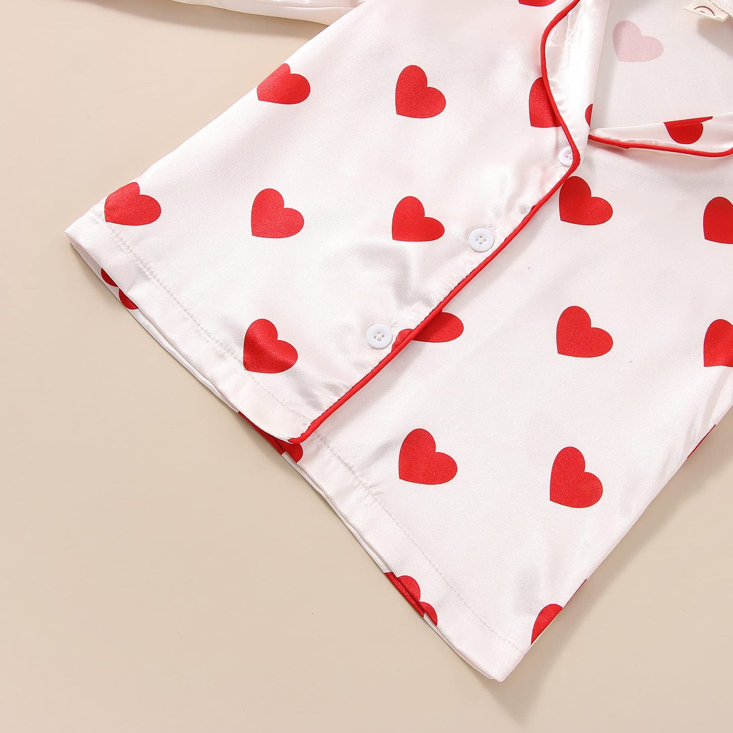 Qiylii Toddler Kids Baby Girl Satin Pajamas Set, Heart Print Valentine'S Day Silk Pajamas Sleepwear 2Pc Valentine Satin Pjs (7T,