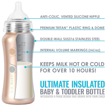 Stainless Steel Baby Bottle 9Oz Insulated Baby Bottle | Insulate Milk For 10+ Hours | Non-Toxic Food-Grade Stainless Steel & Foo