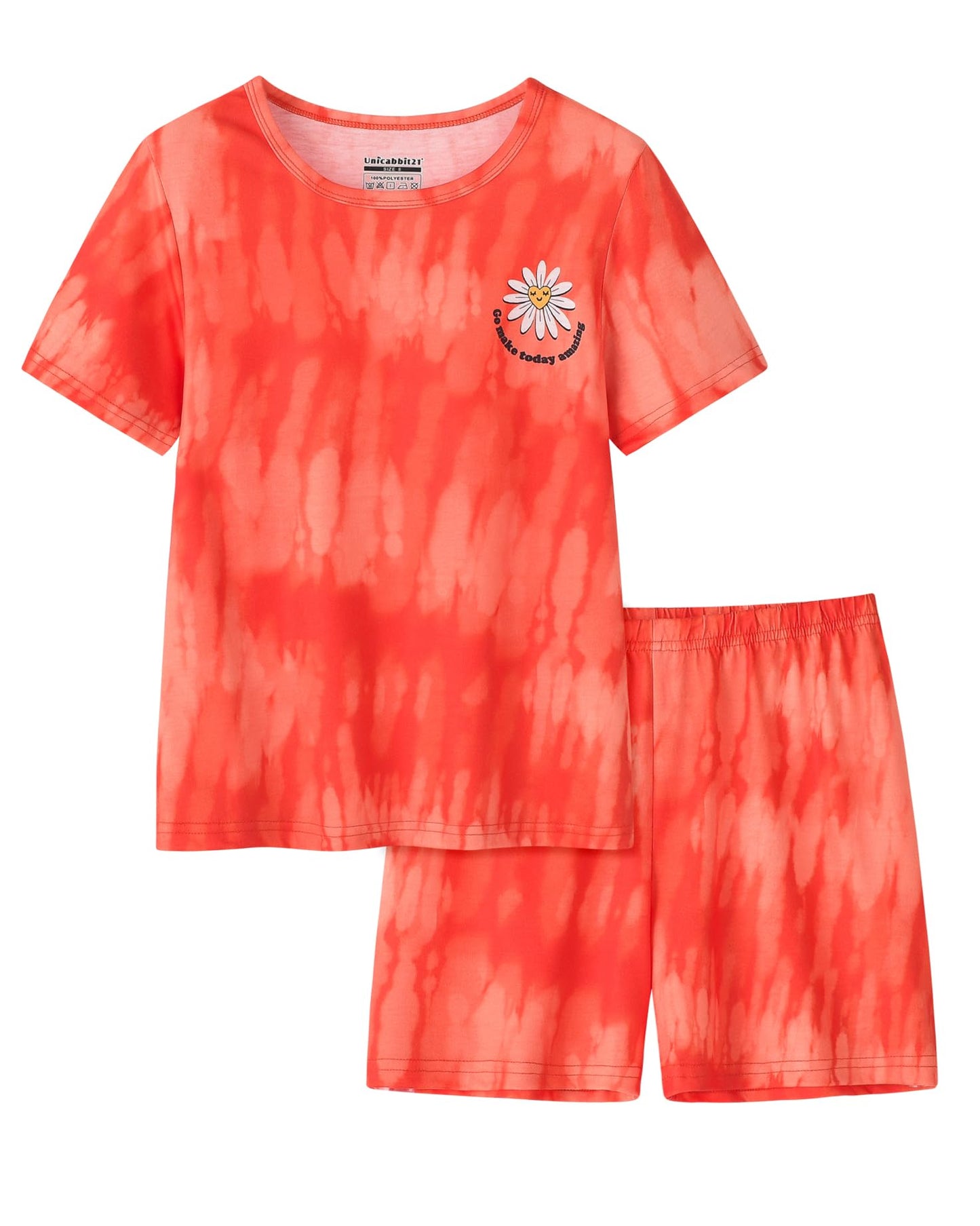 UNICABBIT21 Tie Dye Pajamas for Girls Soft Pandas Daisy Butterfly Big Kids Summer Sleepwear 2Piece Short Set Size 616, Pink Ti