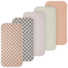 Hahafelt 5 Pcs Waterproof 100% Cotton Changing Pad Liners, 27.5 x 14 Inches Washable Changing Pad Liners Muslin Change Mat Check