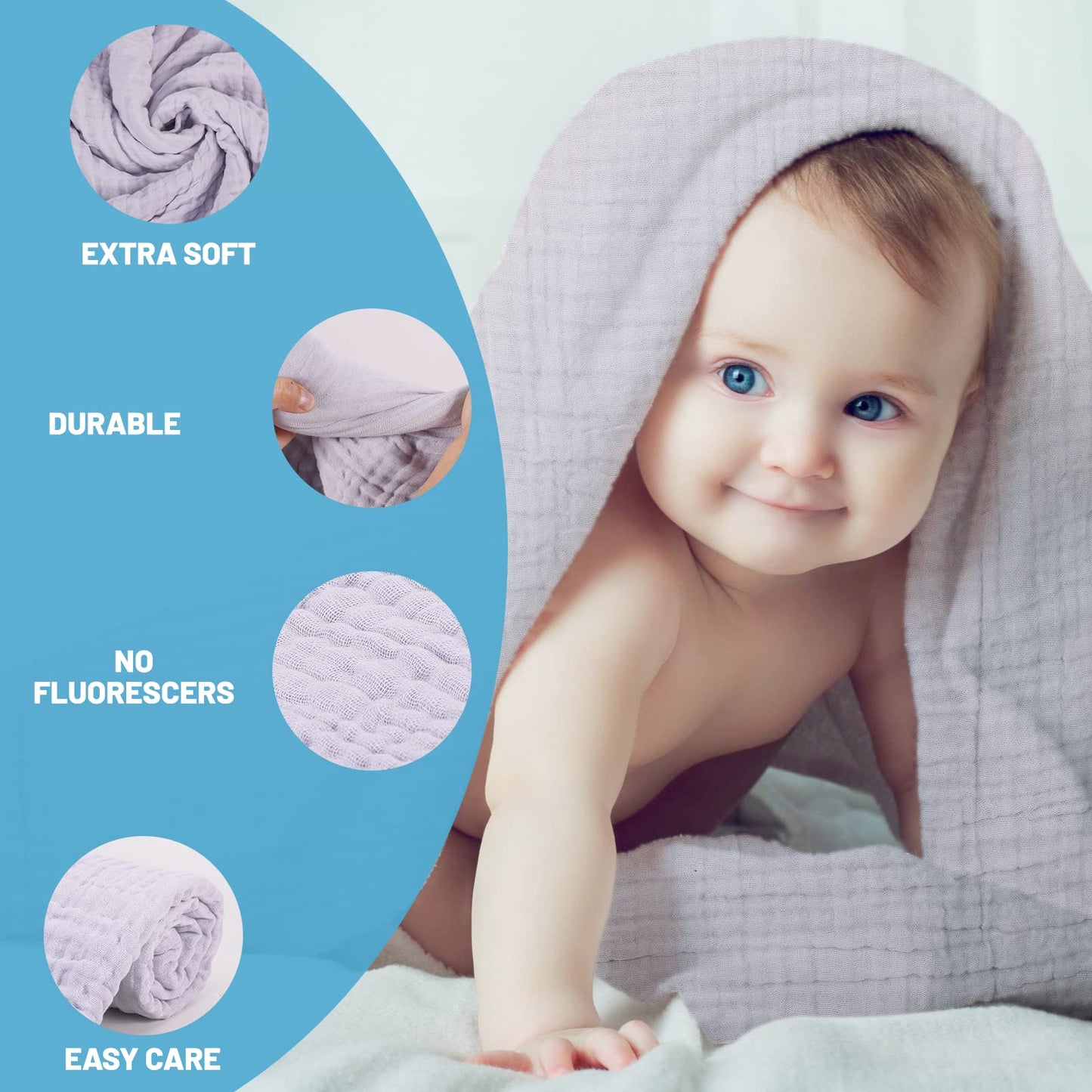 Asung Baby Towels Muslin Baby Bath Towel 3Pack Infant Towels For Newborn Boy Girl 6 Layers Ultra Soft Cotton Toddler Towels For