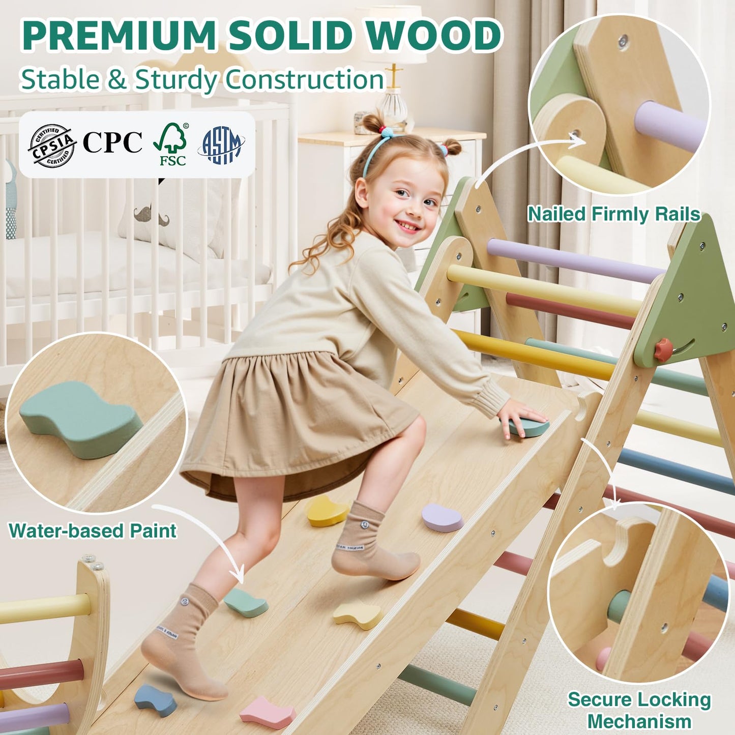 7In1 Pikler Triangle Set, Pikler Triangle Climbing Toys Set For Toddlers, Wooden Toddler Climbing Toys Indoor Playground, Foldab