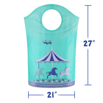 Kmd Kids Laundry Hamper, Collapsible Dirty Clothes Basket, Pop Up Bin For Baby, Nursery, Boys And Girls Bedroom Decor (Carousel)