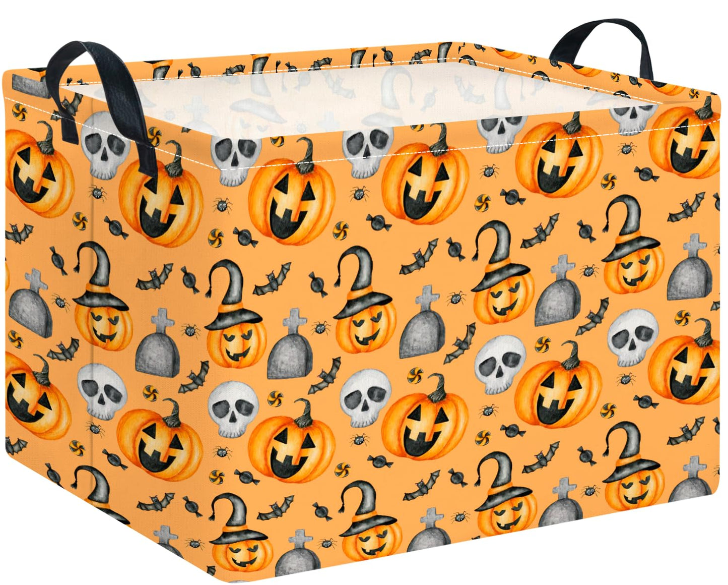 CLOCOR Rectangular Storage Basket Empty,Gift Basket for Halloween, Waterproof Storage Bin with Handles,Room Decor(Yellow Pumpkin