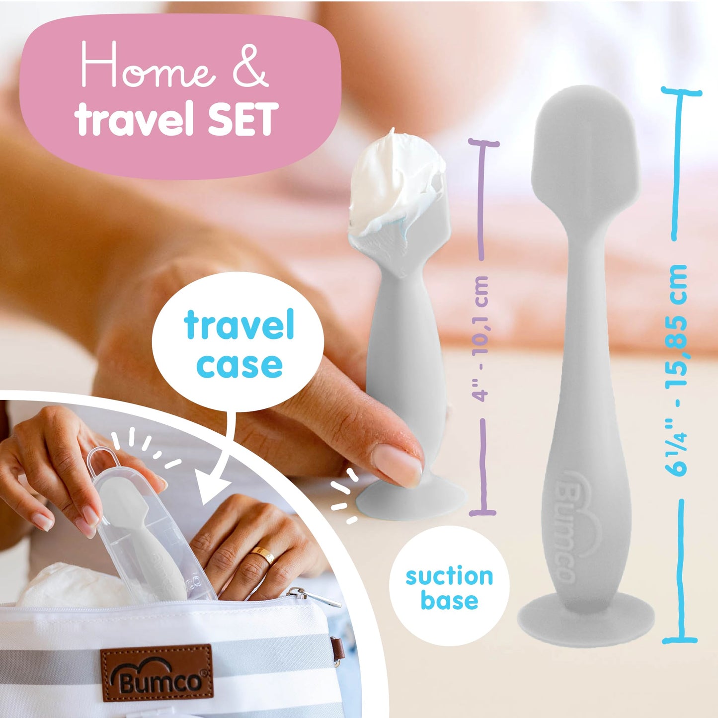 Bumco Baby Bum Brush + Mini Diaper Cream Spatula With Case - Bpa-Free Butt Spatula Baby, Soft Diaper Spatula, Baby Diaper Cream