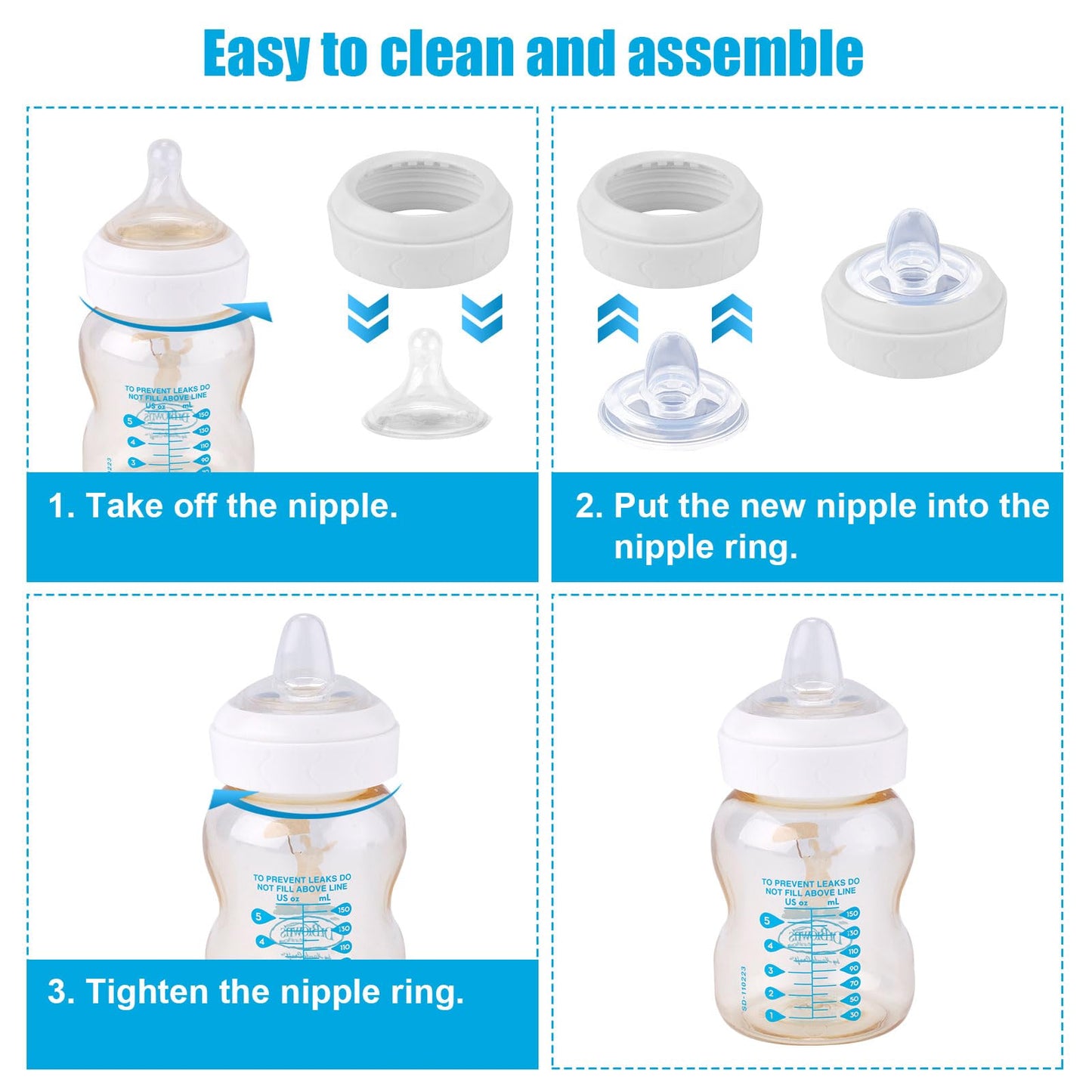 6Pcs Wide-Neck Nipple For Dr. Brown 'S, 100% Soft Silicone Baby Bottle Teat Sippy Straw Spout Nipple Replacement Accessories Bpa