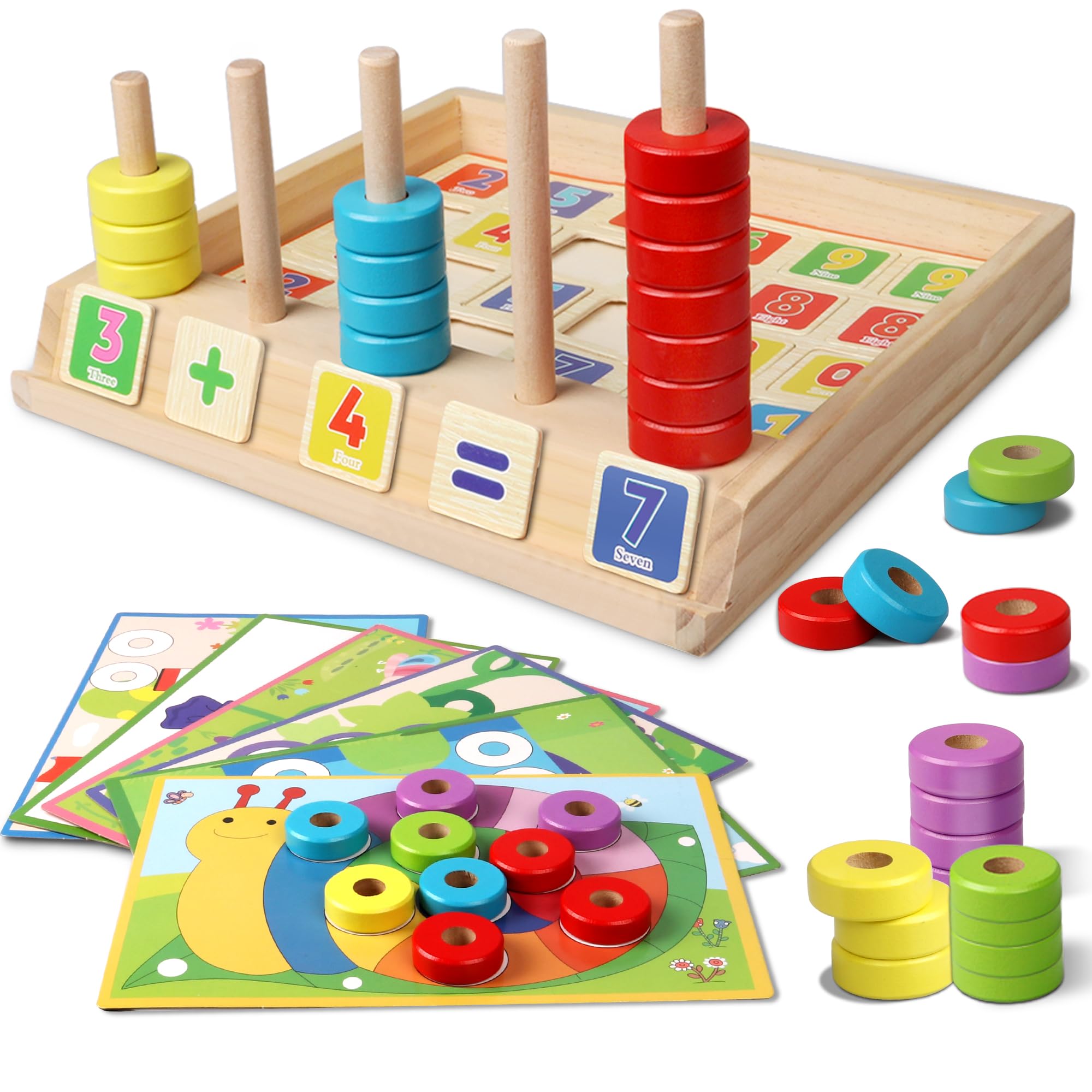 Lydaz Montessori Math Manipulatives Toys, Kids Wooden Number Blocks To ...