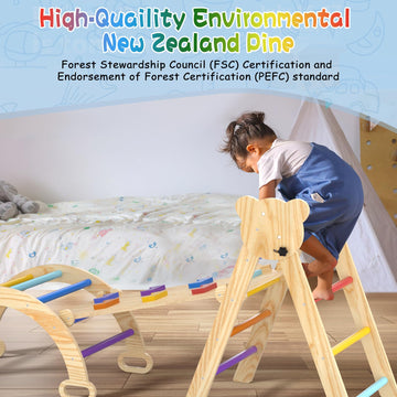 Cmfydaily 5 In 1 Pikler Triangle Set, Foldable Baby Climbing Gym Indoor Montessori Climbing Set Wooden Toddler Climbing Toys Wit