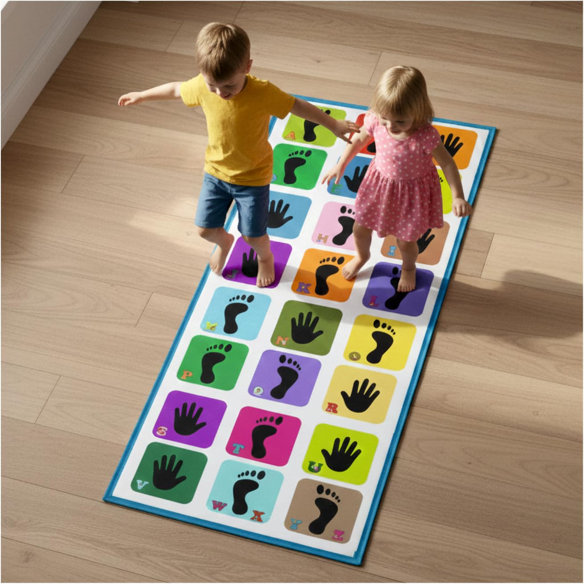 Fundio Indoor Alphabet Hopscotch Game Set, NonWoven Material, 108x40 cm, Multicolor Hand and Foot Print Design, Educational Lea