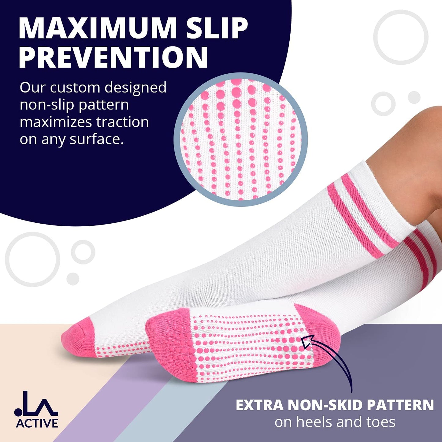 La Active Toddler Knee High Socks - 5 Pairs Of Soft, Non-Slip Long Socks For Boys And Girls - Stripes Multicolor - 7-9 Years