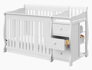 Storkcraft Portofino 5-In-1 Convertible Crib And Changer (White) - Changing-Table Combo With Drawer, Converts To Toddler Bed, Da