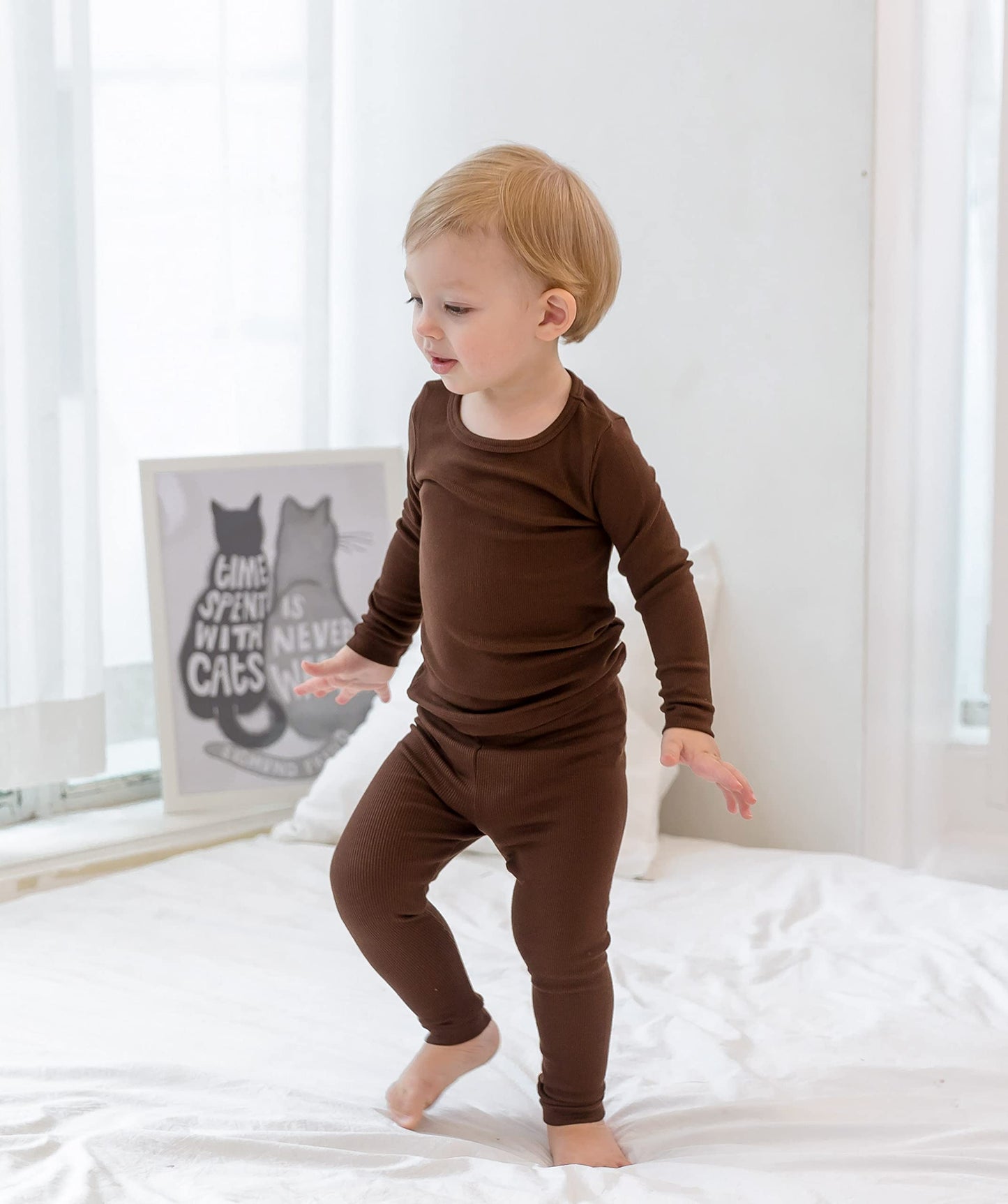 Avauma Baby Boys Girls Pajama Set Kids Toddler Snug Fit Ribbed Sleepwear Pjs For Daily Life Style (Xs/Dark Brown(L))
