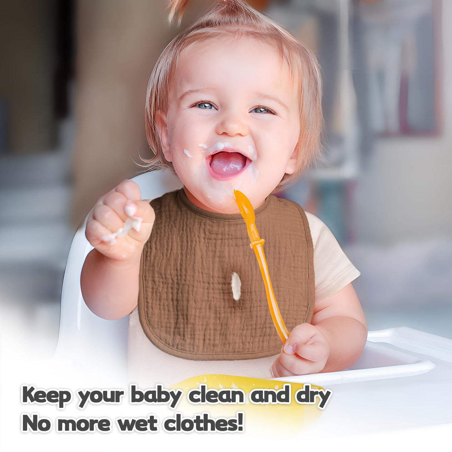 Susurration Muslin Baby Bibs 6 Pack Bandana Drool Bibs,Soft Square Adjustable Baby Drooling Bibs For Unisex Girls & Boys(Brown)