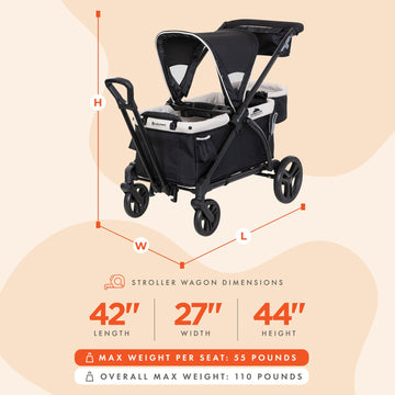 Baby Trend Expedition 2-In-1 Collapsible Stroller Wagon Plus With Canopy, Storage Basket, 2 Storage Trays, And 6 Bottle Holders,